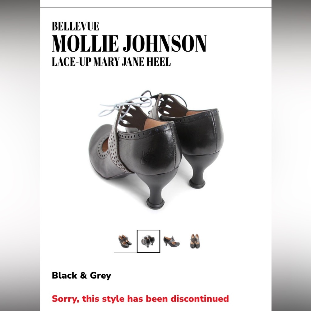 John Fluevog Bellevue Mollie Johnson Black & Grey Lace Up Mary Jane Heels Size 9 - Picture 2 of 15